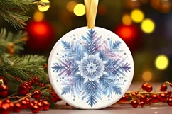 Watercolor Snowflake Christmas Round Cute Ornament Sublimati Product Image 2