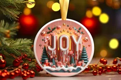 Joy Christmas Round Cute Ornament Sublimation Product Image 2