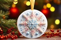 Snow Flake Christmas Round Cute Ornament Sublimation Product Image 2