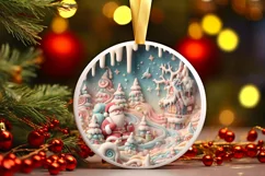 Christmas Round Santa Animal Ornament Sublimation Product Image 2