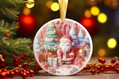 Christmas Round Cute Santa Ornament Sublimation Product Image 2