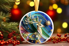 Christmas Round Reindeer Animal Ornament Sublimation Product Image 2