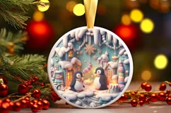Christmas Round Cute Penguin Ornament Sublimation Product Image 2