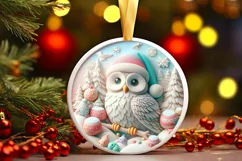 Christmas Round Owl Animal Ornament Sublimation Product Image 2
