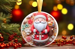 3D Christmas Round Cute Santa Ornament PNG Sublimation Product Image 1
