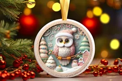 Christmas Round Cute Owl Ornament Sublimation Product Image 2