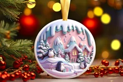 Christmas Round Penguin Animal Ornament Sublimation Product Image 2