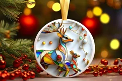 Christmas Round Reindeer Animal Ornament Sublimation Product Image 2