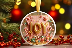 Joy and Candy Christmas Round Cute Ornament Sublimation Product Image 2