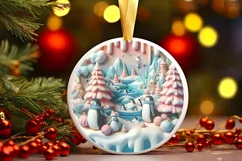 Christmas Round Cute Penguin Ornament Sublimation Product Image 2