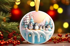 Christmas Round Cute Penguin Ornament Sublimation Product Image 2