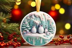 3D Round Cute Penguin Family Christmas Ornament Product Image 1