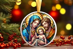 Stained Glass Christmas Round Ornament Sublimation Product Image 2