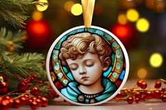 Stained Glass Christmas Round Ornament Sublimation Product Image 2