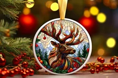 Stained Glass Christmas Round Ornament Sublimation Product Image 2