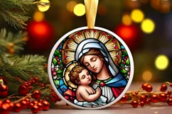 Stained Glass Christmas Round Ornament Sublimation Product Image 2