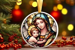 Stained Glass Christmas Round Ornament Sublimation Product Image 2