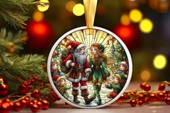 Stained Glass Christmas Round Ornament Sublimation Product Image 2