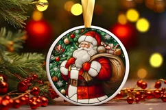 Stained Glass Christmas Round Ornament Sublimation Product Image 2