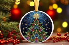 Stained Glass Christmas Round Ornament Sublimation Product Image 2