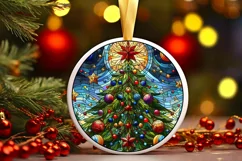 Stained Glass Christmas Round Ornament Sublimation Product Image 1