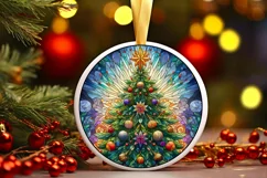 Stained Glass Christmas Round Ornament Sublimation Product Image 2