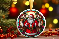 Stained Glass Christmas Round Ornament Sublimation Product Image 2