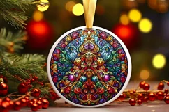 Stained Glass Christmas Round Ornament Sublimation Product Image 2