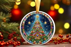 Stained Glass Christmas Round Ornament Sublimation Product Image 2