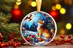 Stained Glass Christmas Round Ornament Sublimation Product Image 1