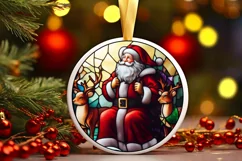 Stained Glass Christmas Round Ornament Sublimation Product Image 2