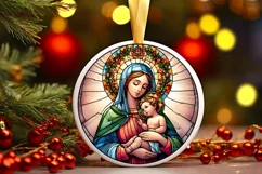 Stained Glass Christmas Round Ornament Sublimation Product Image 2