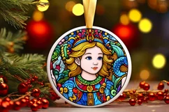 Stained Glass Christmas Round Ornament Sublimation Product Image 2
