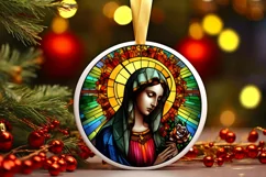 Stained Glass Christmas Round Ornament Sublimation Product Image 2