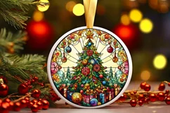 Stained Glass Christmas Round Ornament Sublimation Product Image 2