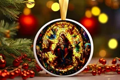 Stained Glass Christmas Round Ornament Sublimation Product Image 1