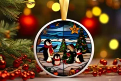 Stained Glass Christmas Round Ornament Sublimation Product Image 2