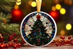 Stained Glass Christmas Round Ornament Sublimation Product Image 2