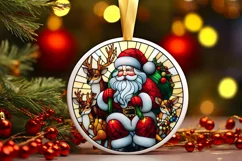Stained Glass Christmas Round Ornament Sublimation Product Image 2
