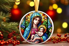 Stained Glass Christmas Round Ornament Sublimation Product Image 1