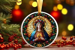 Stained Glass Christmas Round Ornament Sublimation Product Image 2