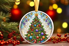 Stained Glass Christmas Round Ornament Sublimation Product Image 2