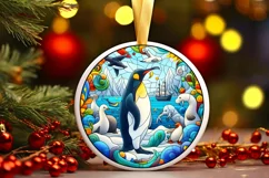 Stained Glass Christmas Round Ornament Sublimation Product Image 2