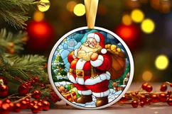 Stained Glass Christmas Round Ornament Sublimation Product Image 2
