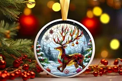Stained Glass Christmas Round Ornament Sublimation Product Image 2
