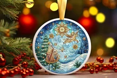Stained Glass Christmas Round Ornament Sublimation Product Image 2