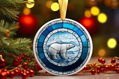 Stained Glass Christmas Round Ornament Sublimation Product Image 2