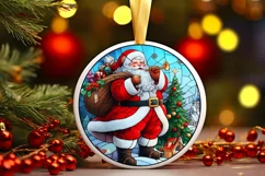 Stained Glass Christmas Round Ornament Sublimation Product Image 2