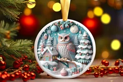Christmas Round Owl Ornament Sublimation Product Image 2