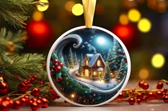 Night Christmas Scene Round Cute Ornament Sublimation Product Image 2